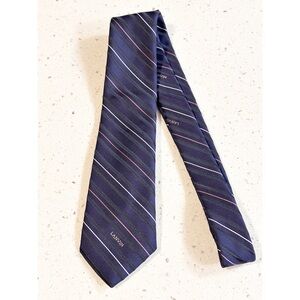 Lanvin Paris Silk Tie Navy Blue Diagonal Stripe